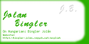 jolan bingler business card