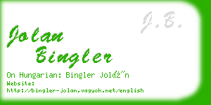 jolan bingler business card